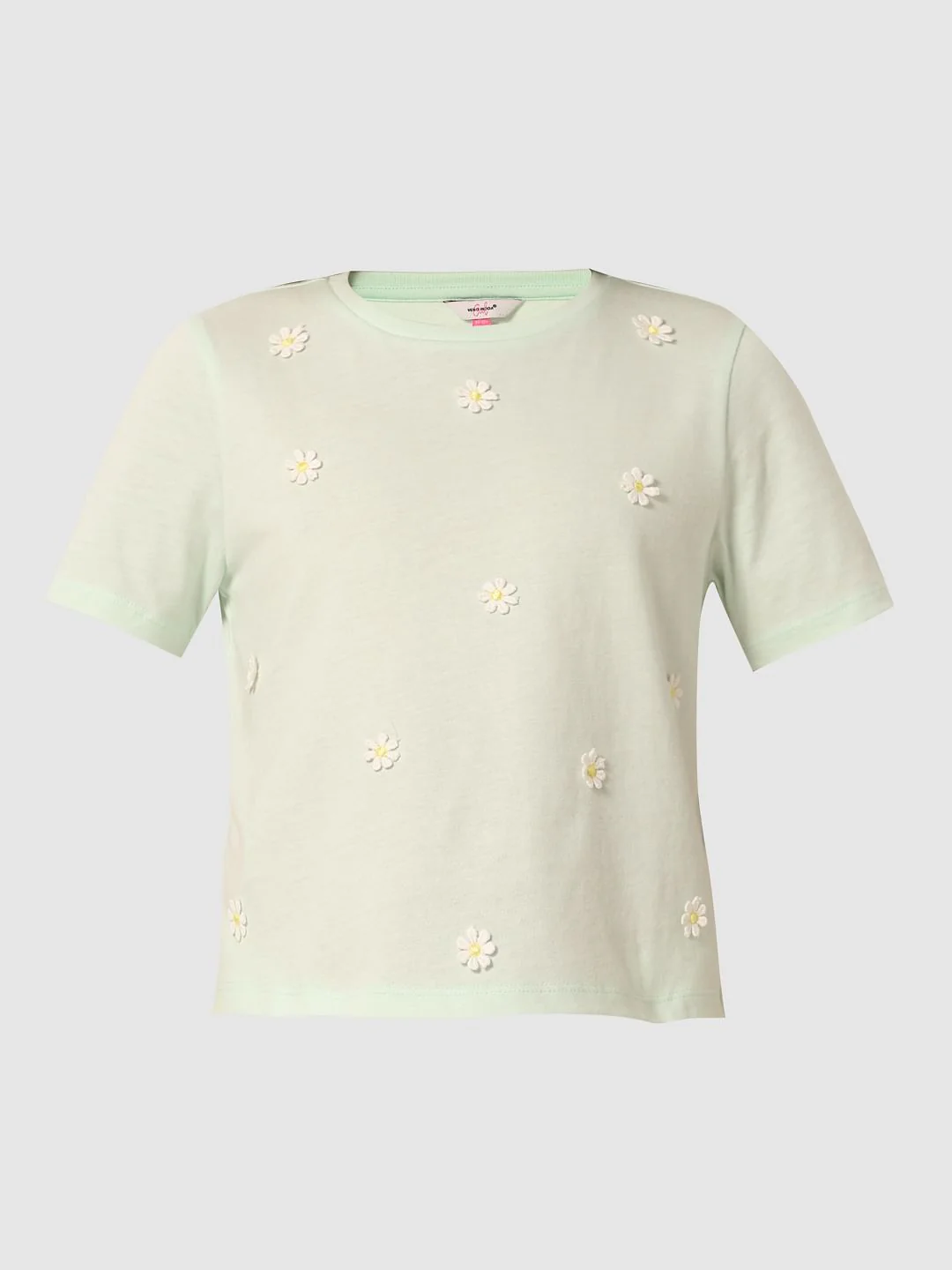 Mint Green Floral Motif T-Shirt - Image 7
