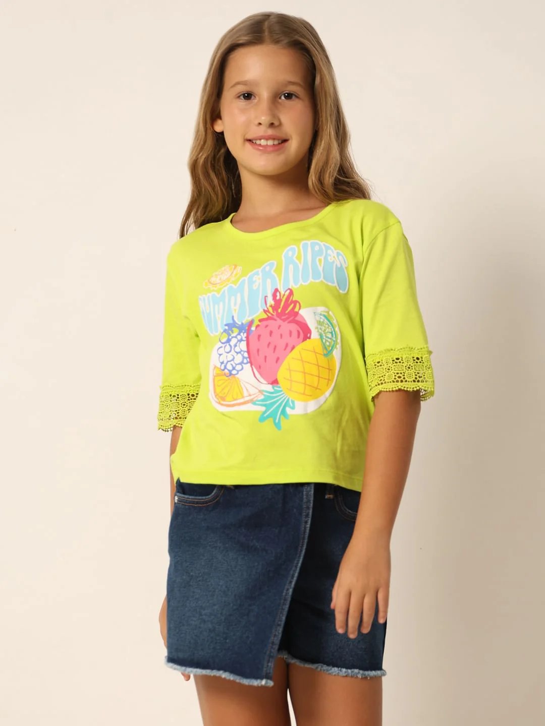 Neon Green Printed Boxy Fit T-Shirt - Image 2