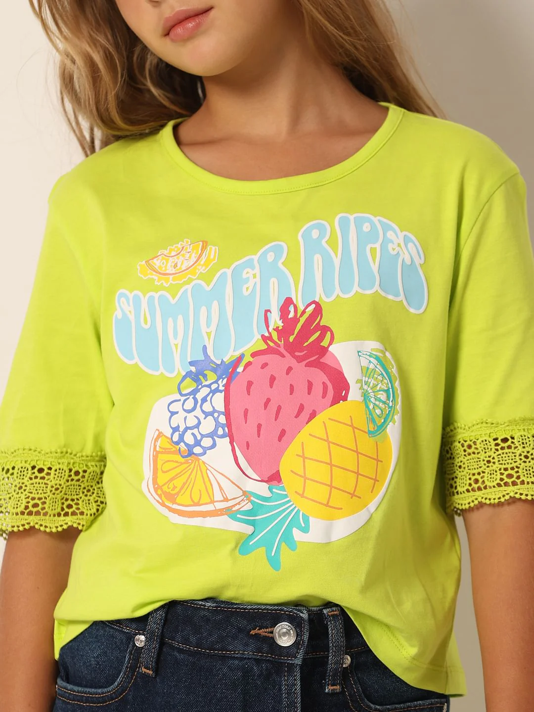 Neon Green Printed Boxy Fit T-Shirt - Image 4