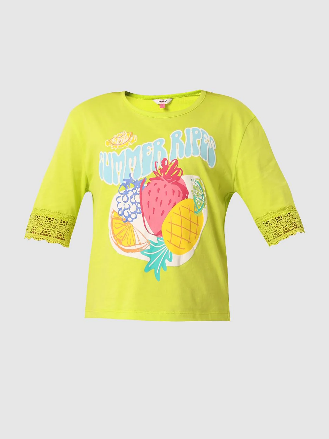 Neon Green Printed Boxy Fit T-Shirt - Image 6