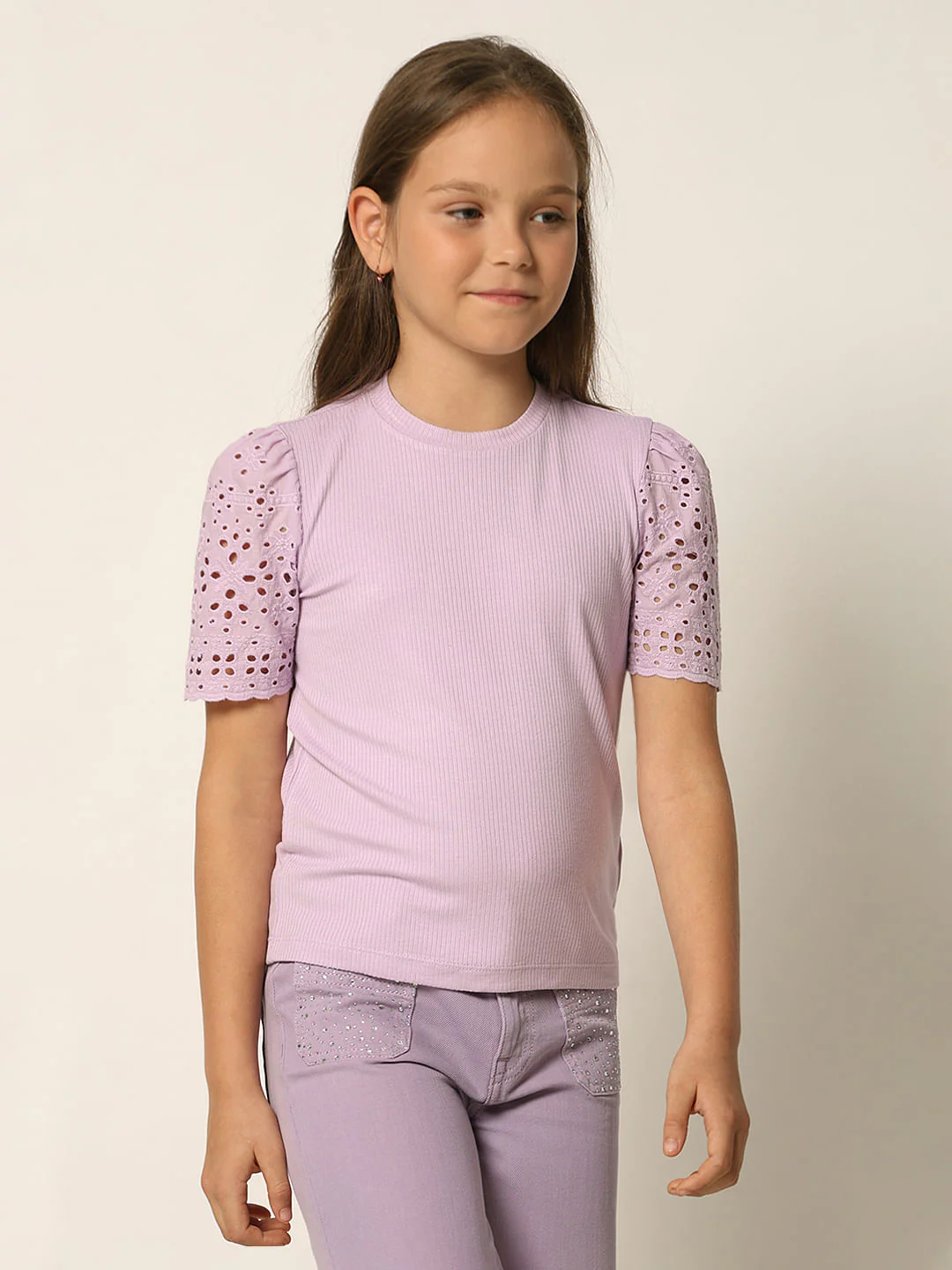 Purple Ribbed Schiffli T-Shirt - Image 2
