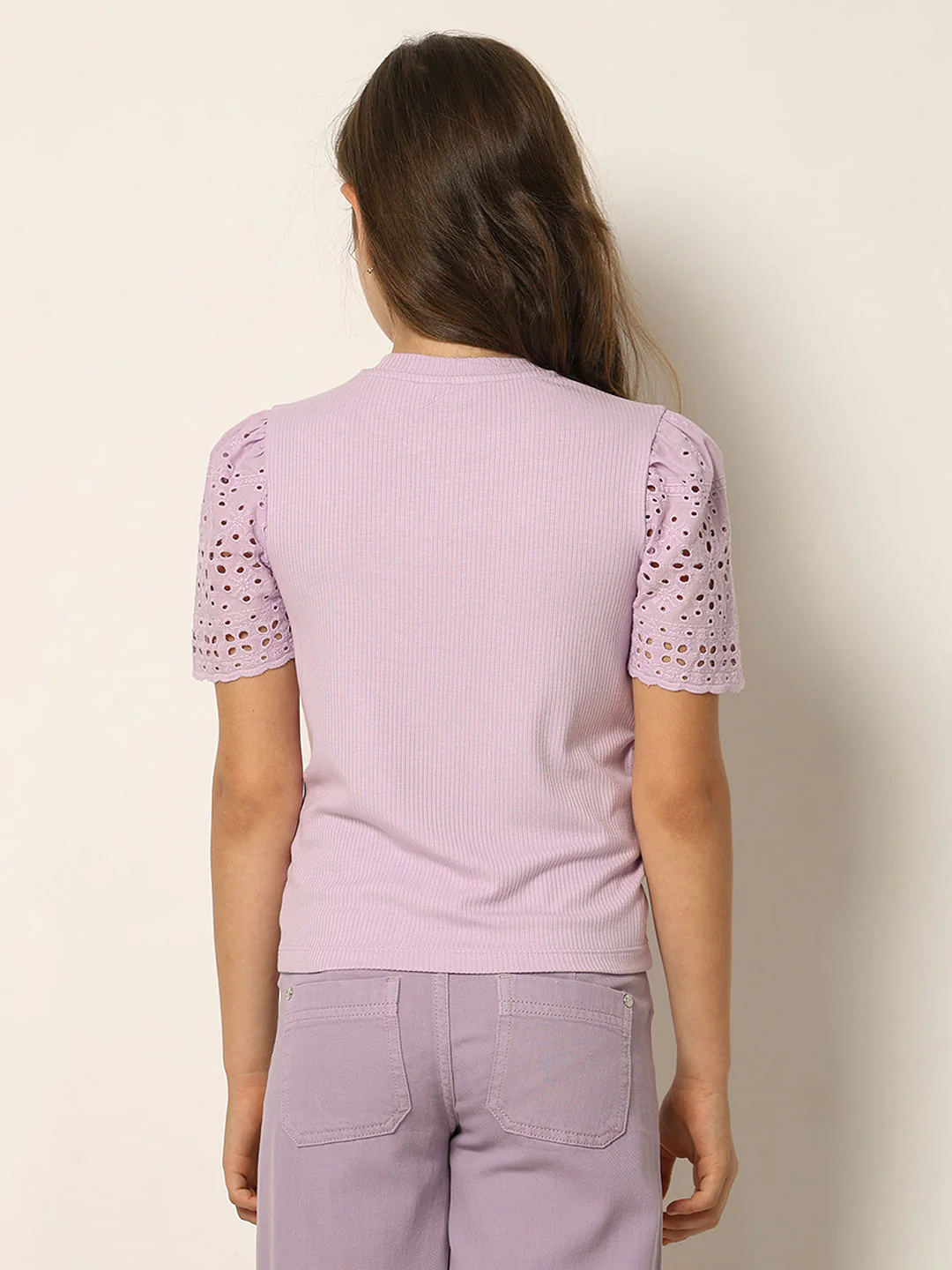 Purple Ribbed Schiffli T-Shirt - Image 3