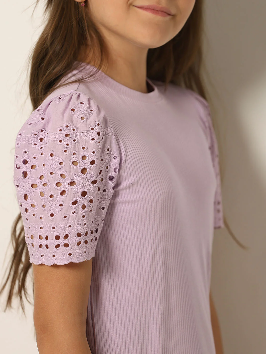 Purple Ribbed Schiffli T-Shirt - Image 4