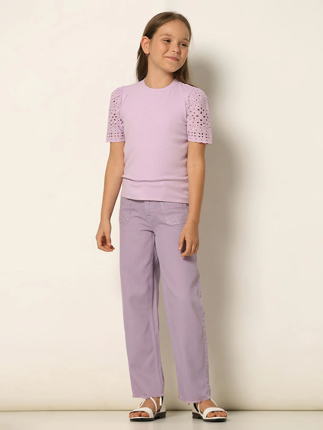 Purple Ribbed Schiffli T-Shirt - Image 5