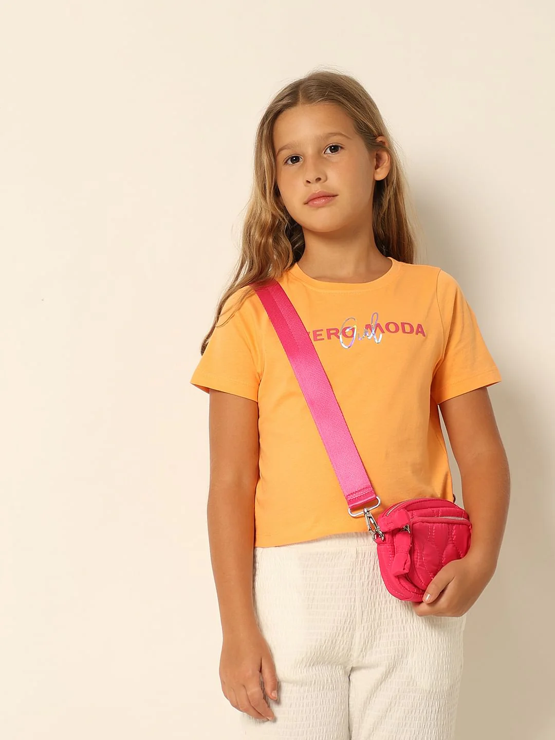 Orange Logo Print Cropped T-Shirt
