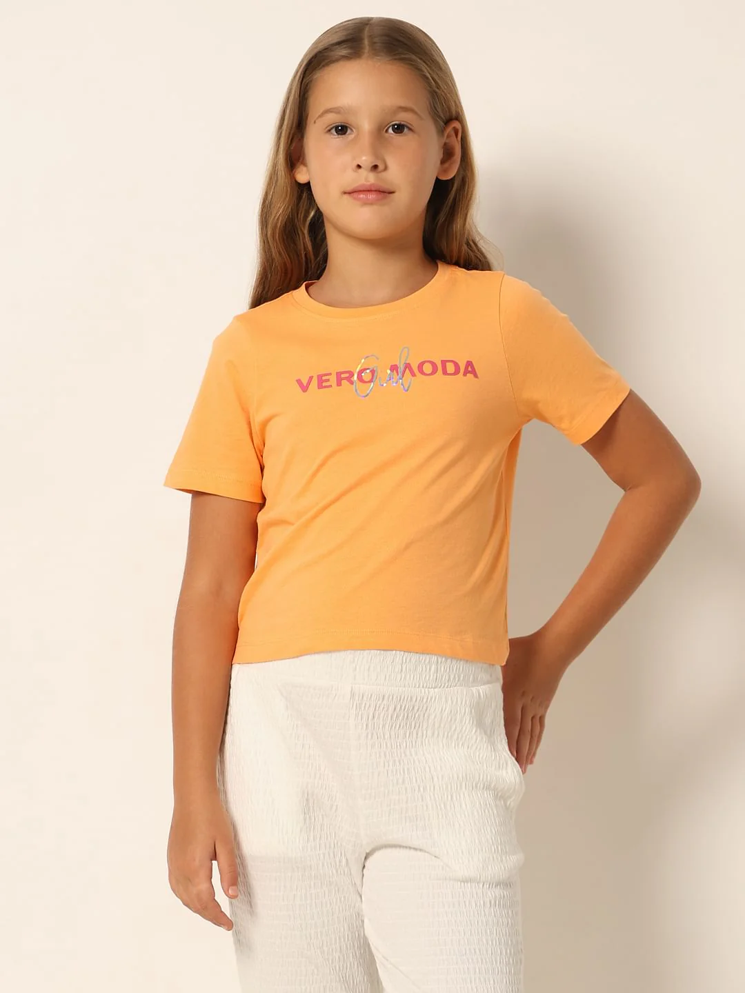 Orange Logo Print Cropped T-Shirt - Image 2