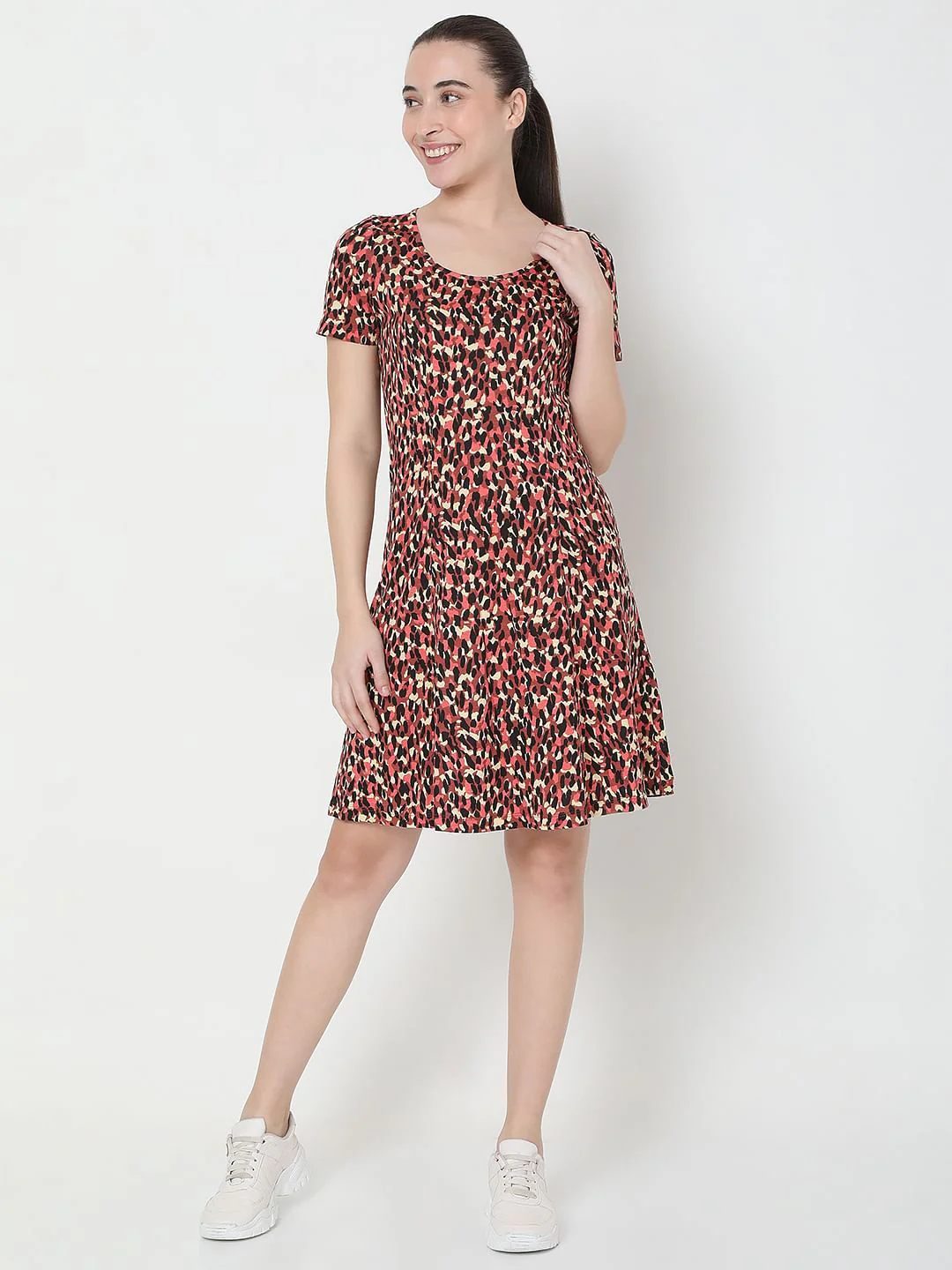 Red All Over Print Skater Dress - Image 5