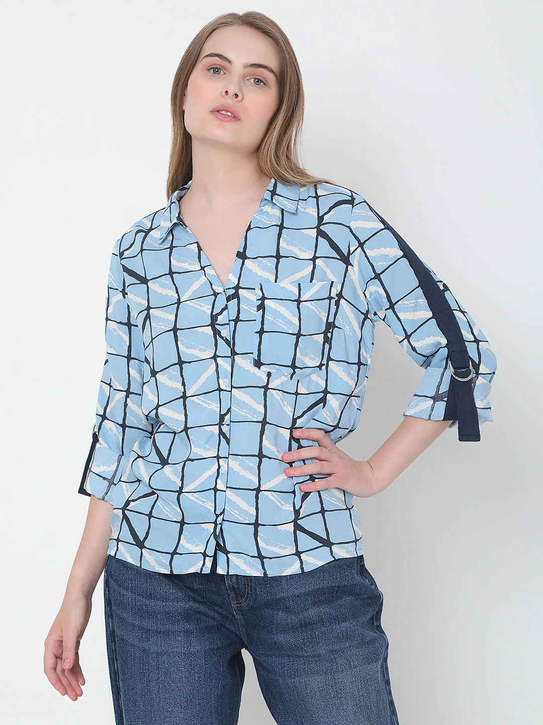 Blue Grid Print Shirt - Image 2
