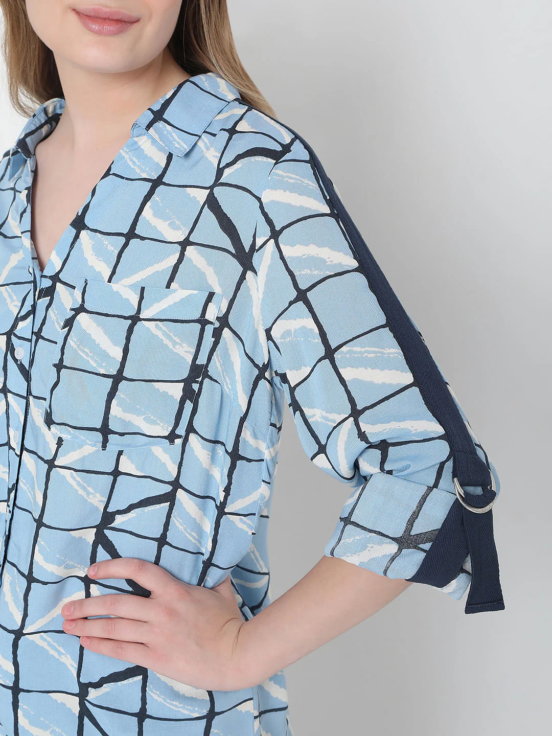 Blue Grid Print Shirt - Image 6