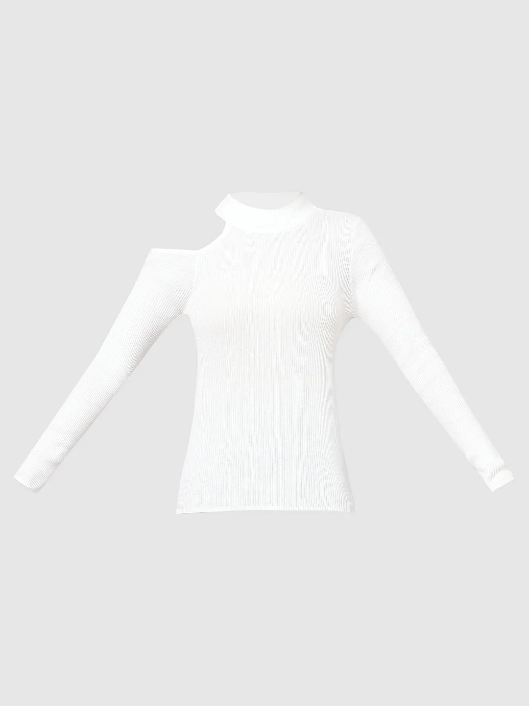 White Cut-Out One-Shoulder Sweater - Image 6