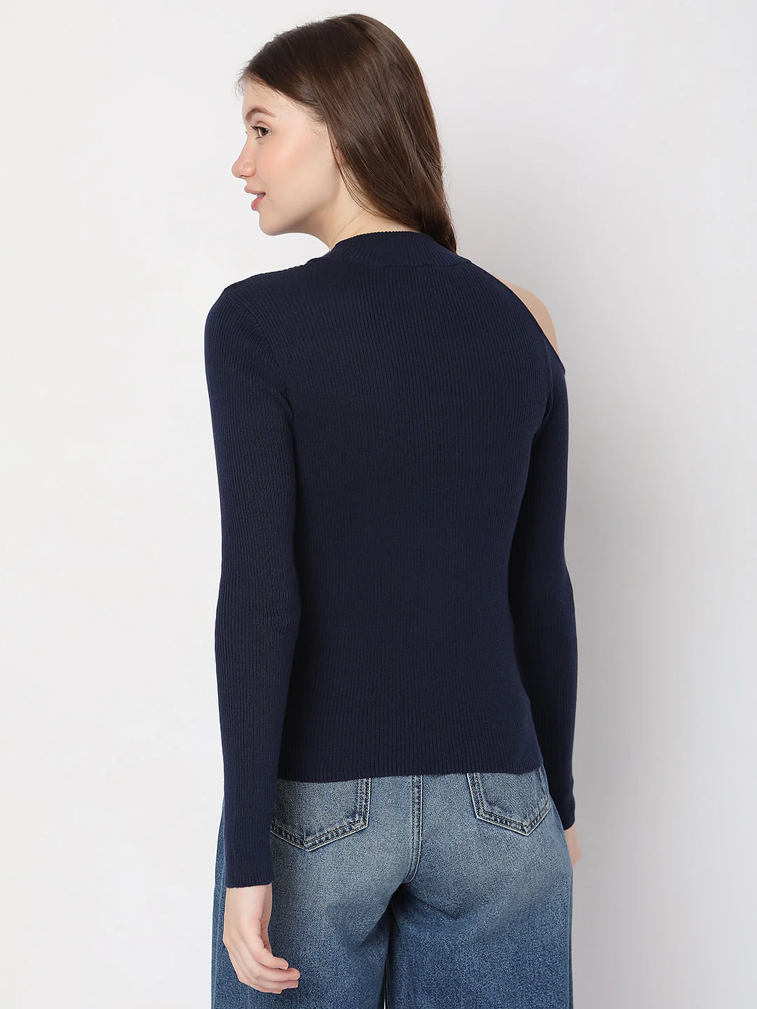 Navy Blue Cut-Shoulder Sweater - Image 4