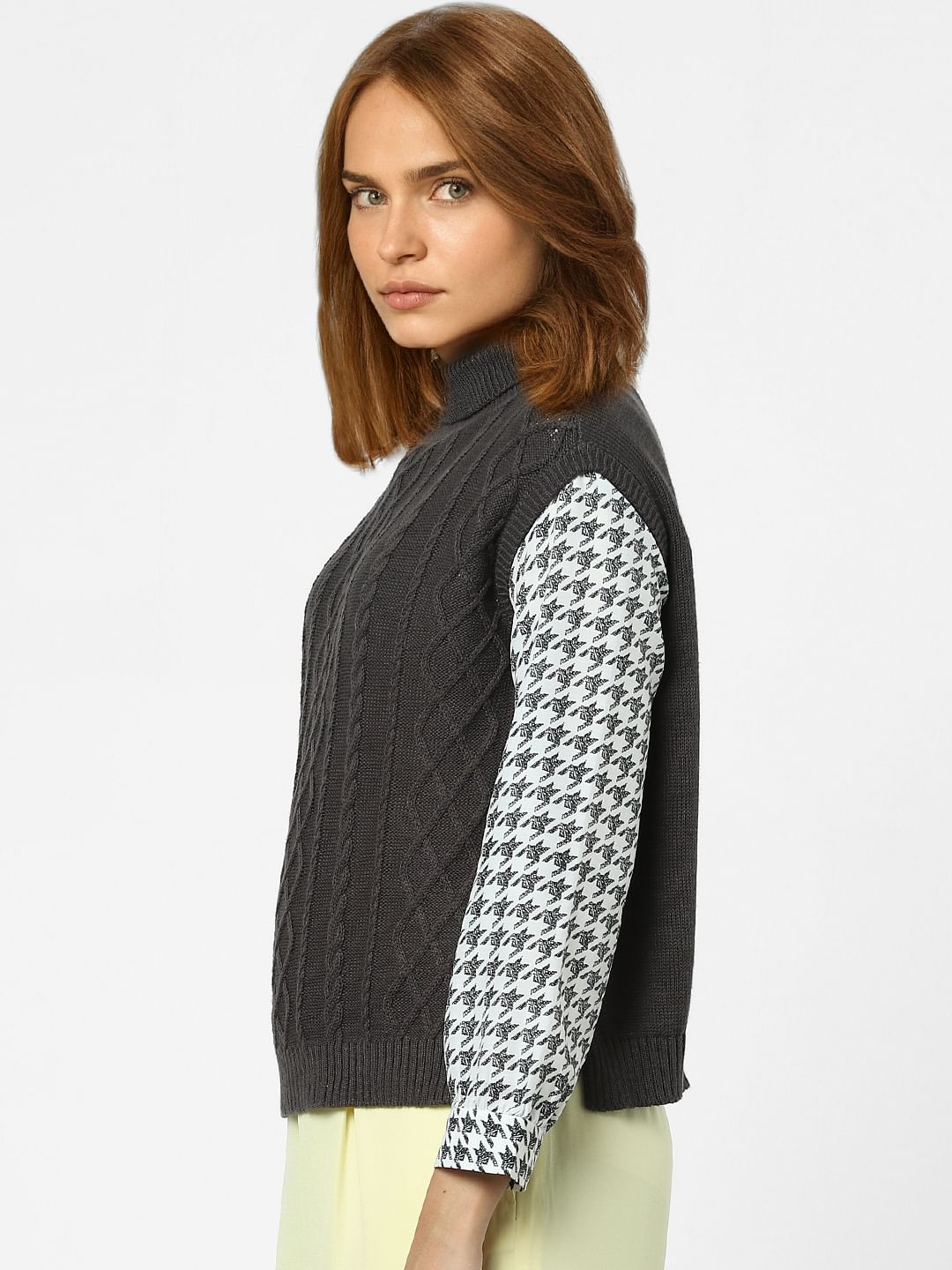 Dark Grey Cable Knit Vest - Image 2