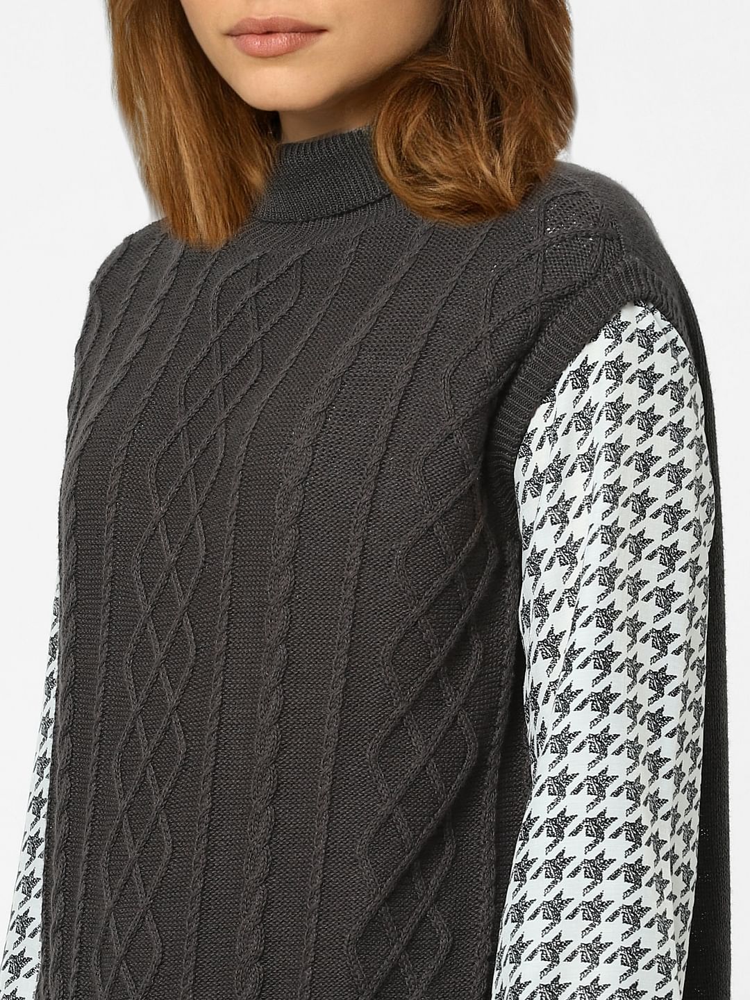 Dark Grey Cable Knit Vest - Image 5