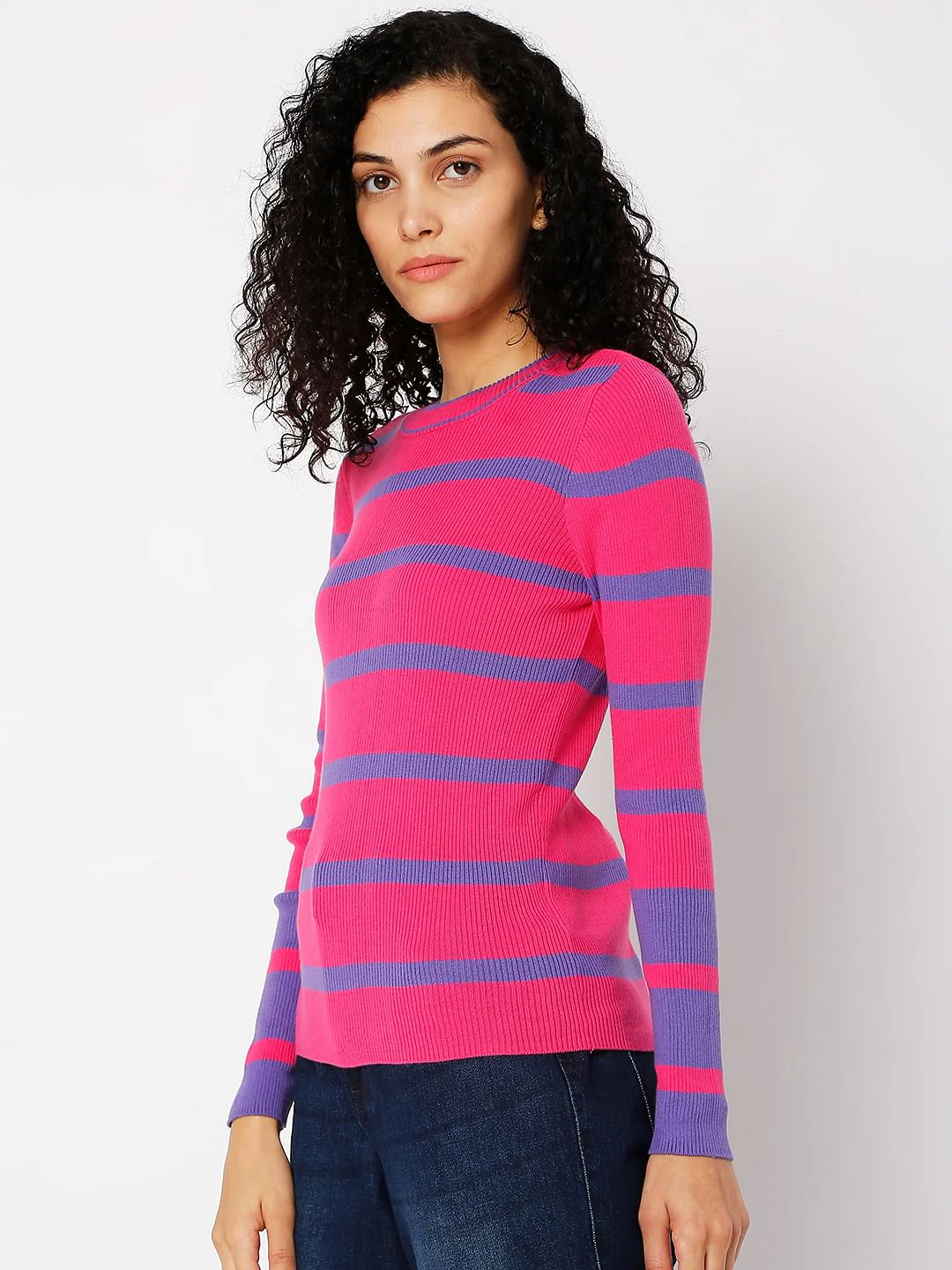 Purple Striped Fitted Sweater - Image 2