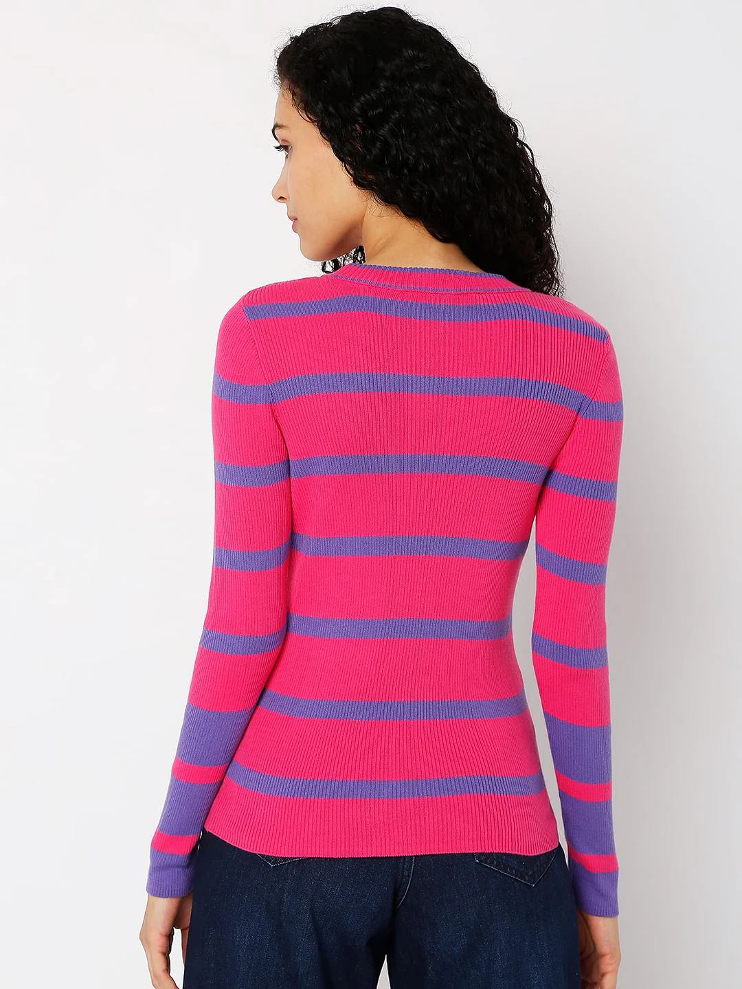 Purple Striped Fitted Sweater - Image 3