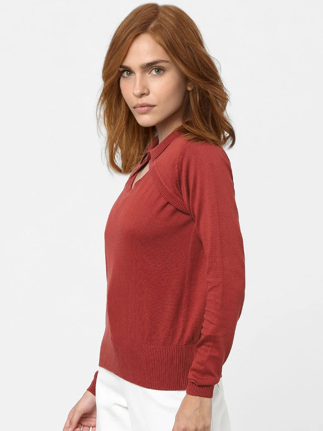 Red Peephole Detail Sweater - Image 2