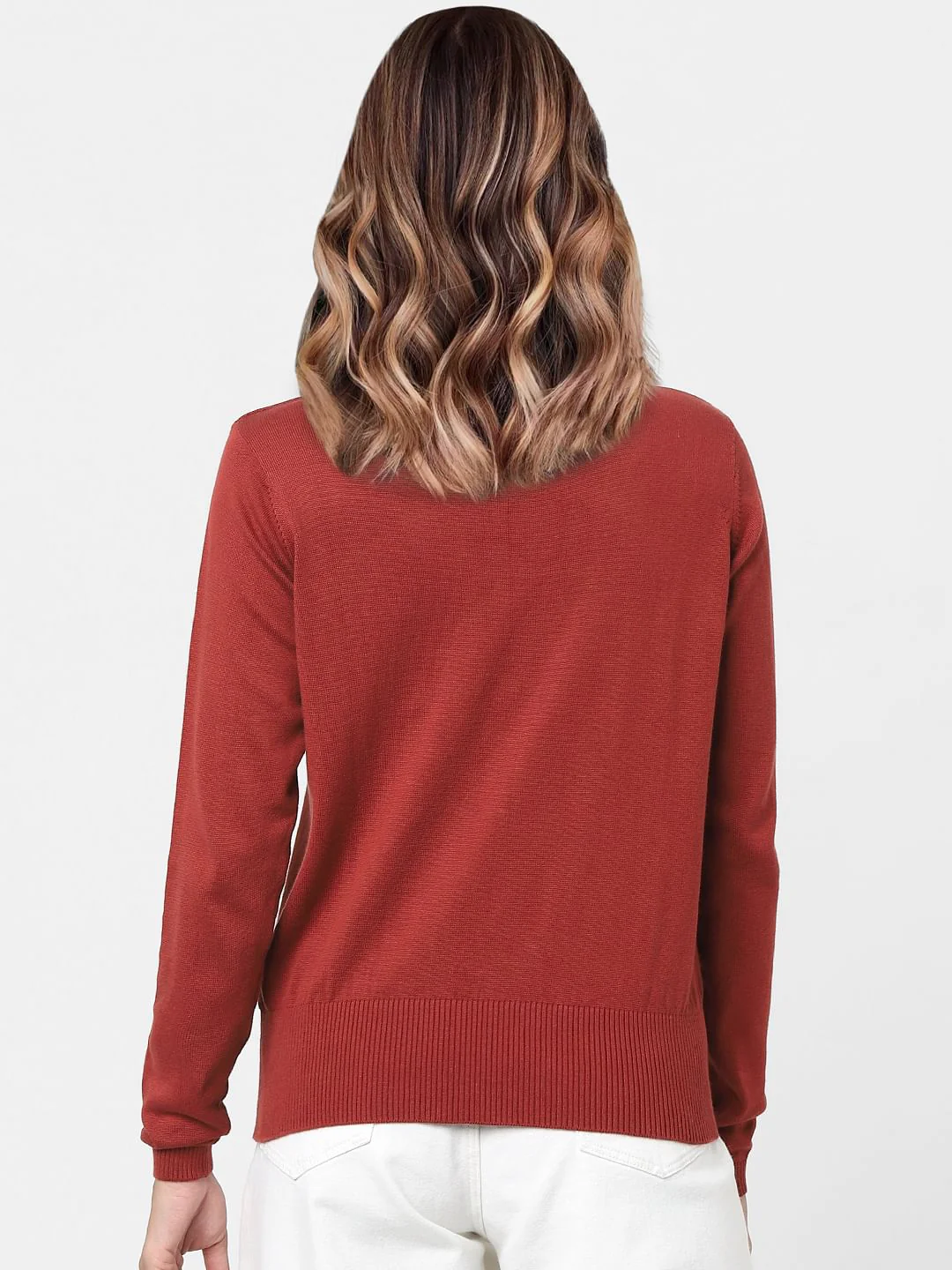 Red Peephole Detail Sweater - Image 3