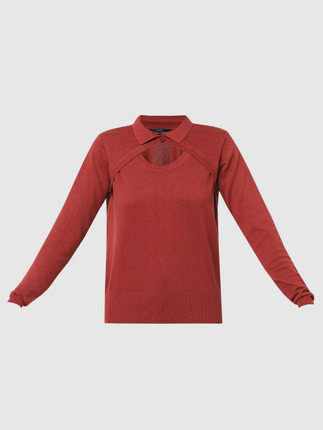 Red Peephole Detail Sweater - Image 6