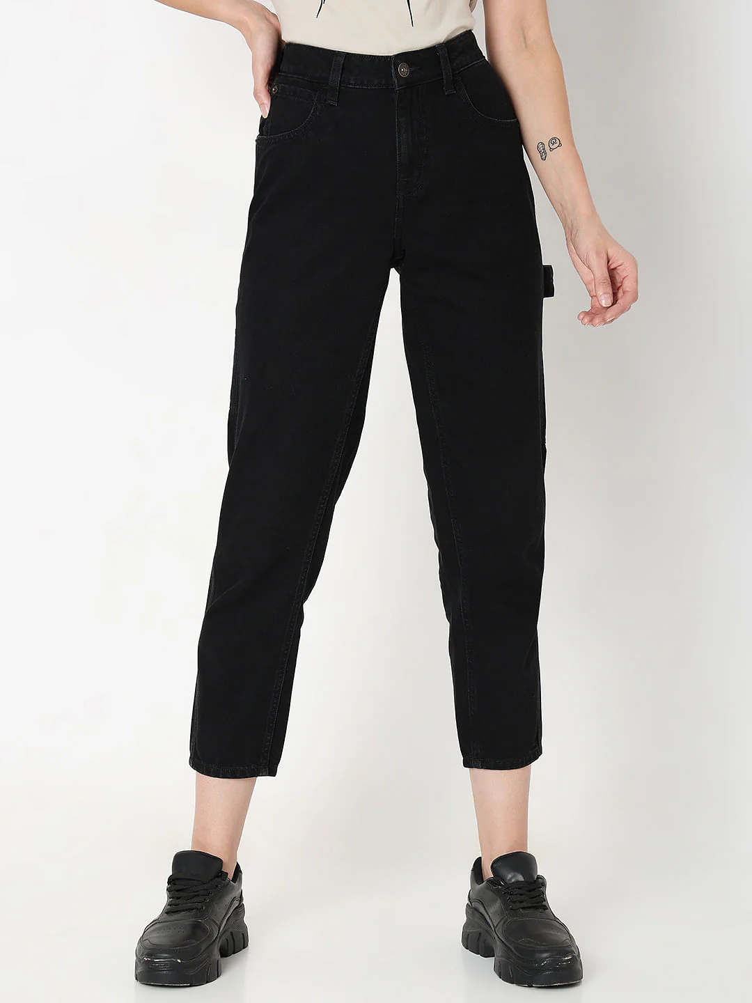 Black Mid Rise Straight Fit Jeans - Image 2