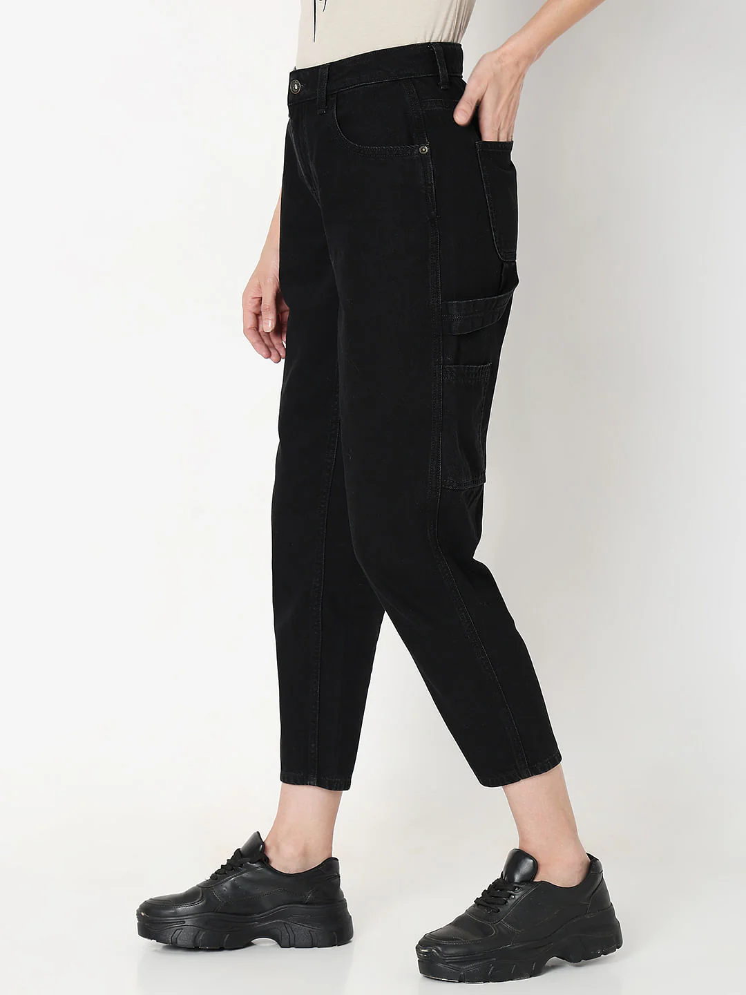 Black Mid Rise Straight Fit Jeans - Image 3