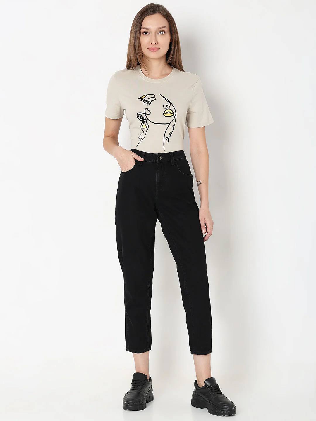 Black Mid Rise Straight Fit Jeans - Image 5