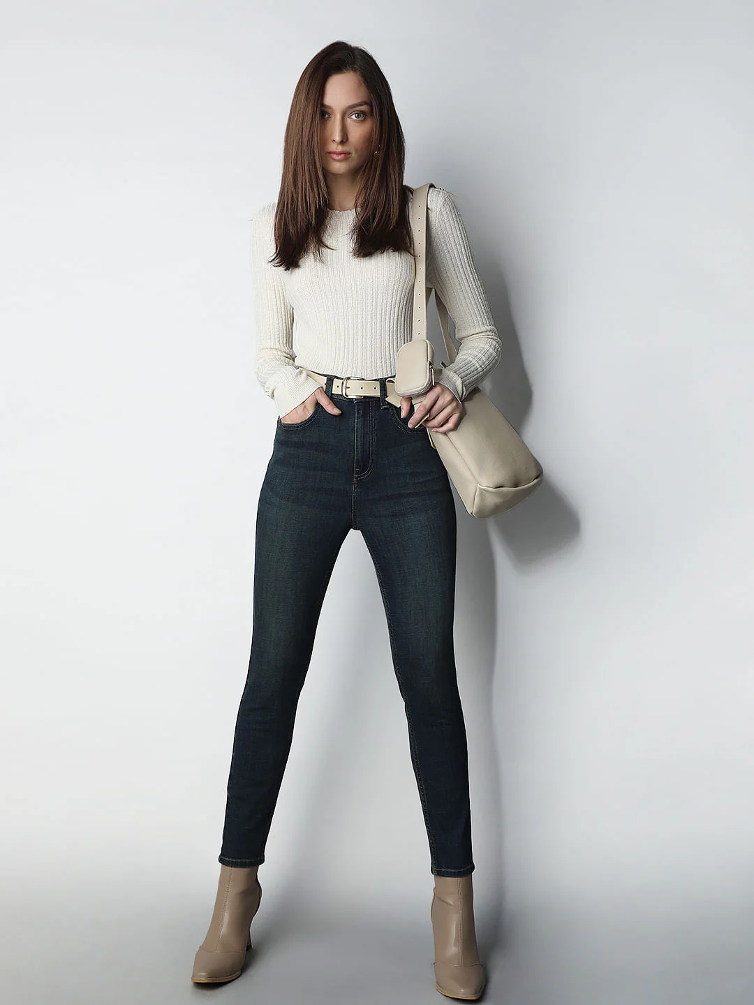 Dark Blue High Rise Light Washed Jeans