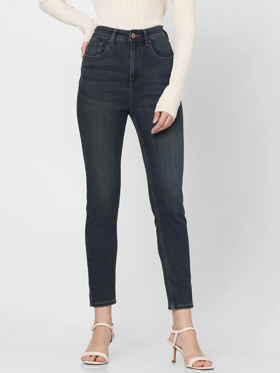 Dark Blue High Rise Light Washed Jeans - Image 2