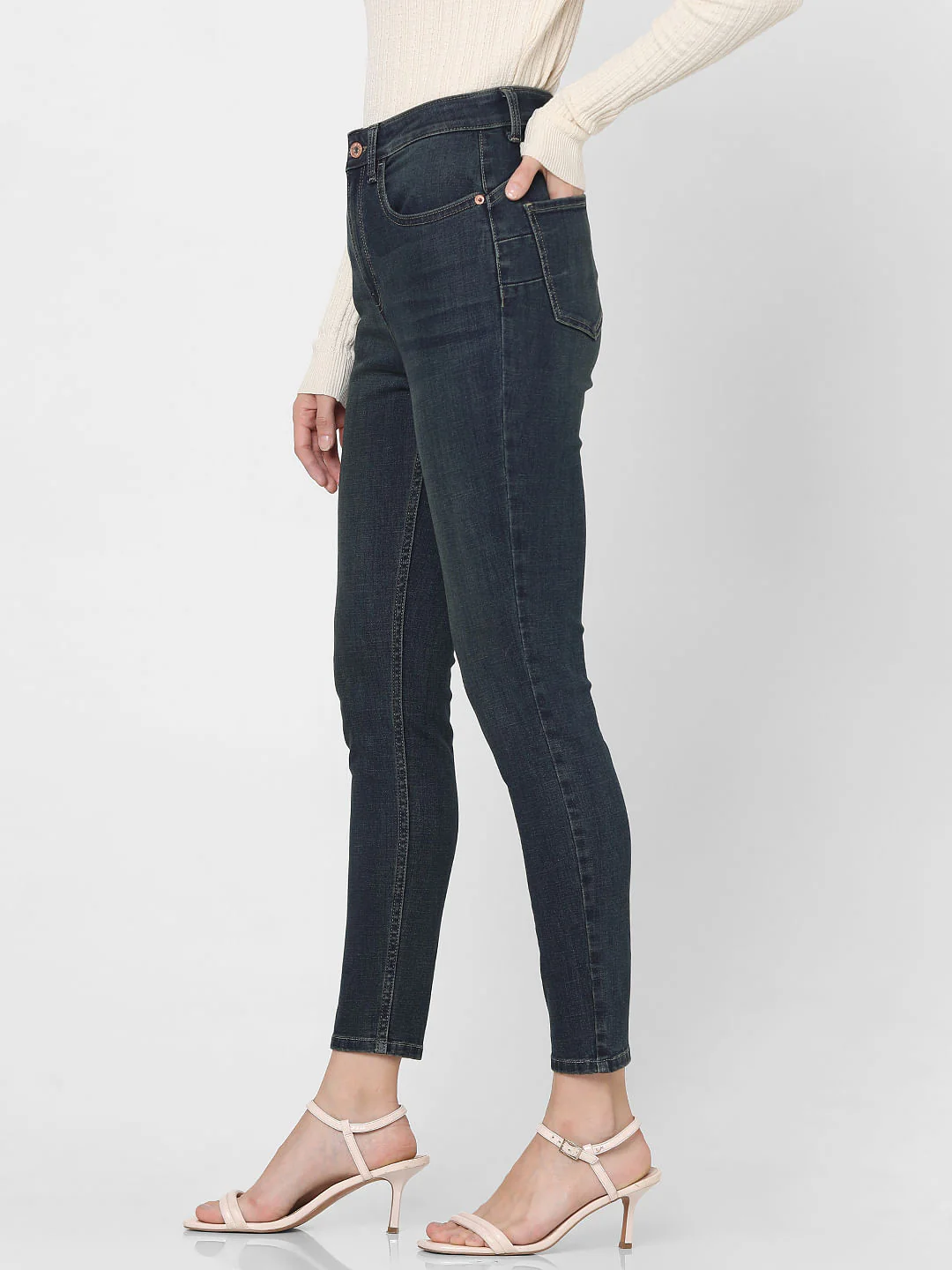 Dark Blue High Rise Light Washed Jeans - Image 3