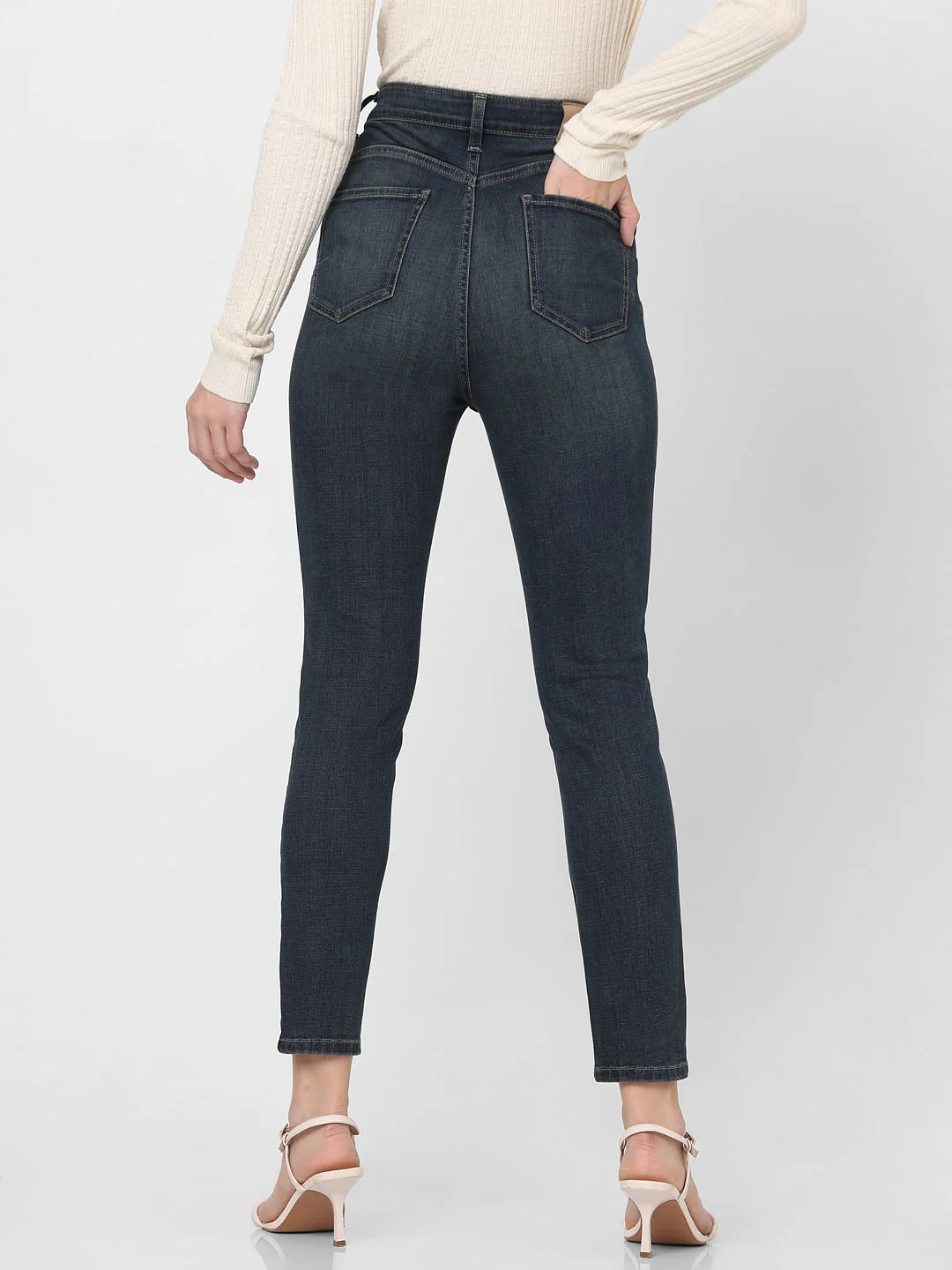 Dark Blue High Rise Light Washed Jeans - Image 4