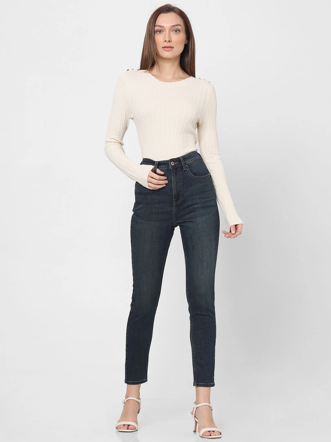 Dark Blue High Rise Light Washed Jeans - Image 5