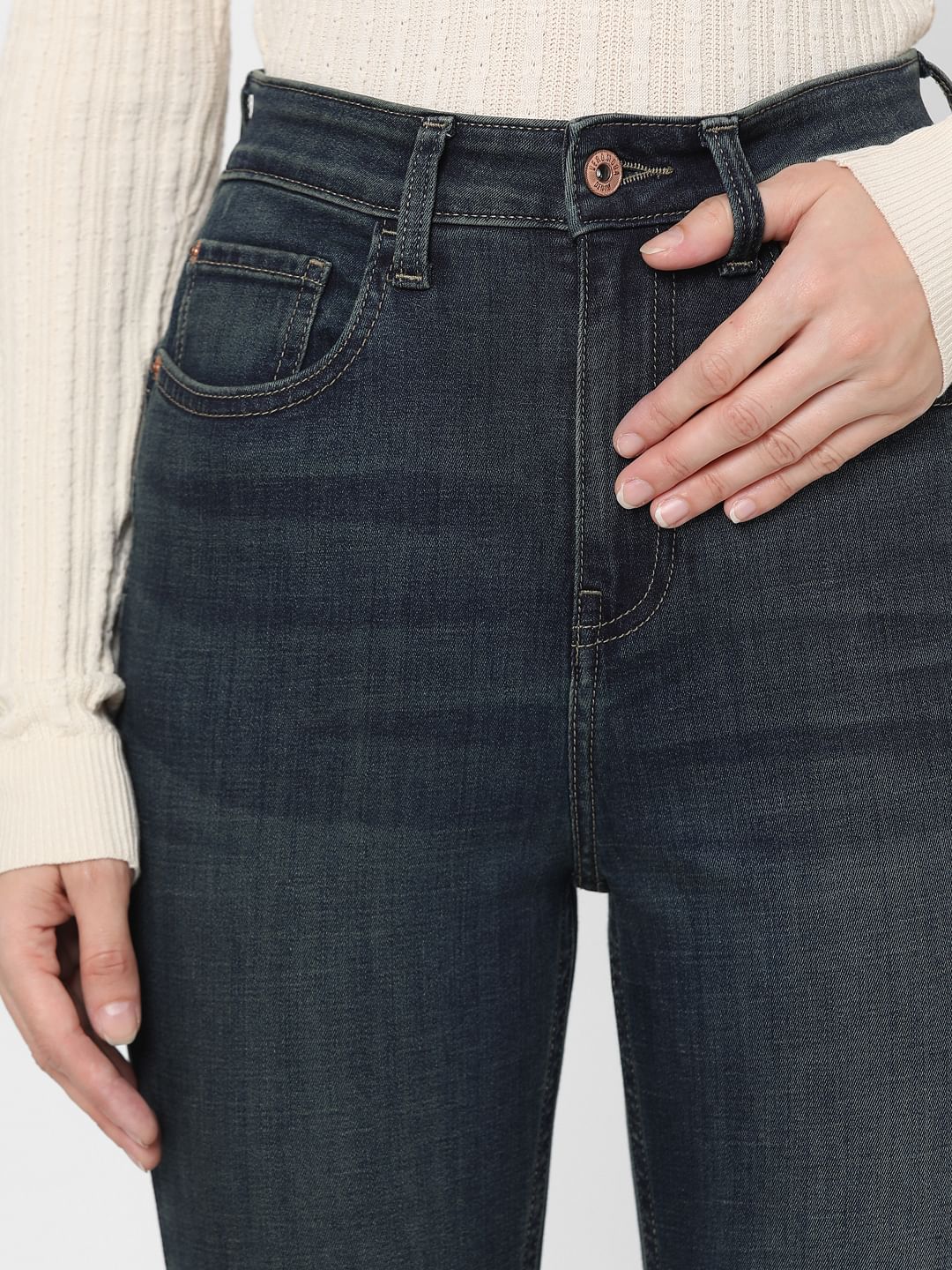 Dark Blue High Rise Light Washed Jeans - Image 8