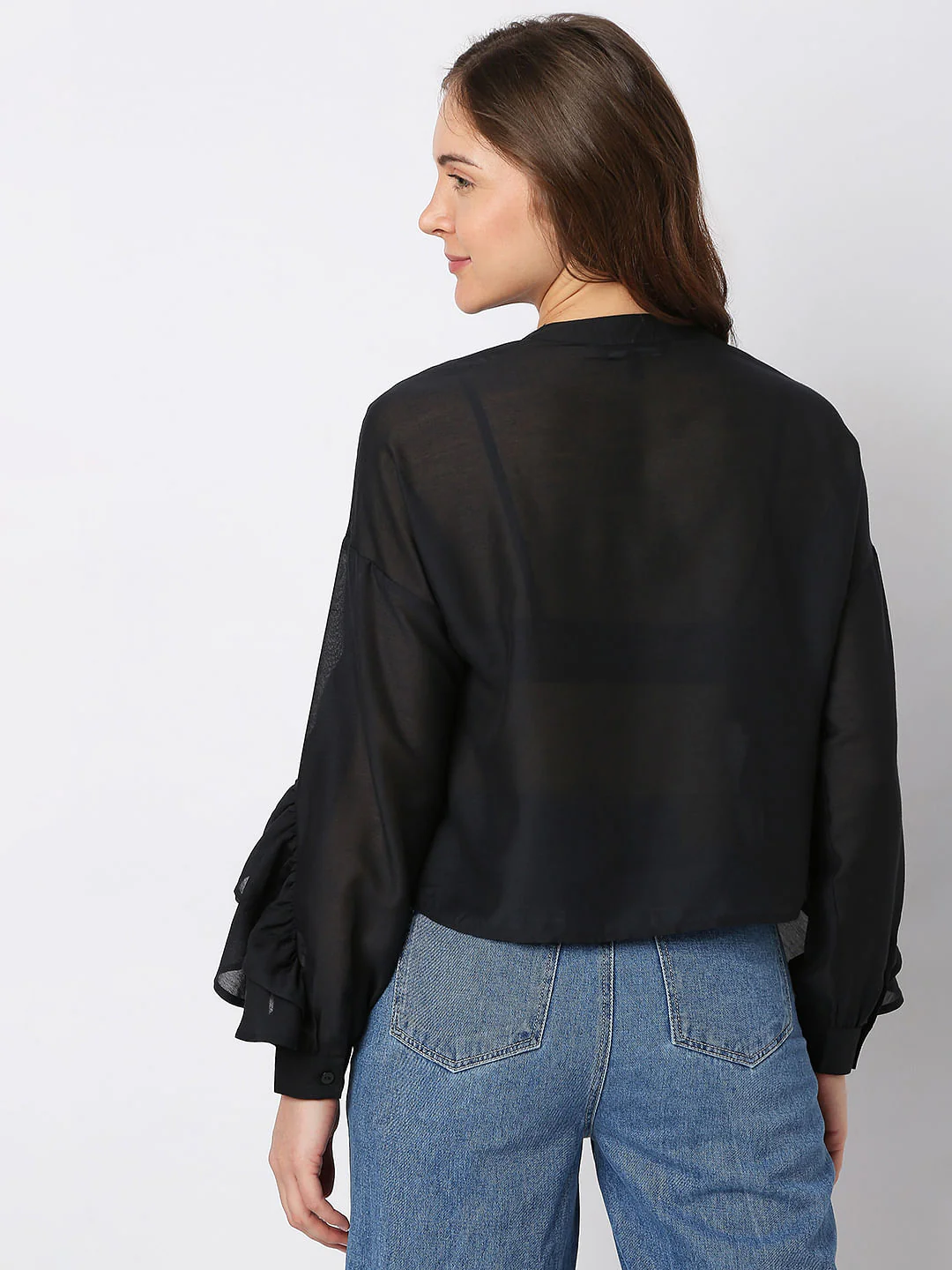 Black Ruffle Cropped Shirt - Image 4