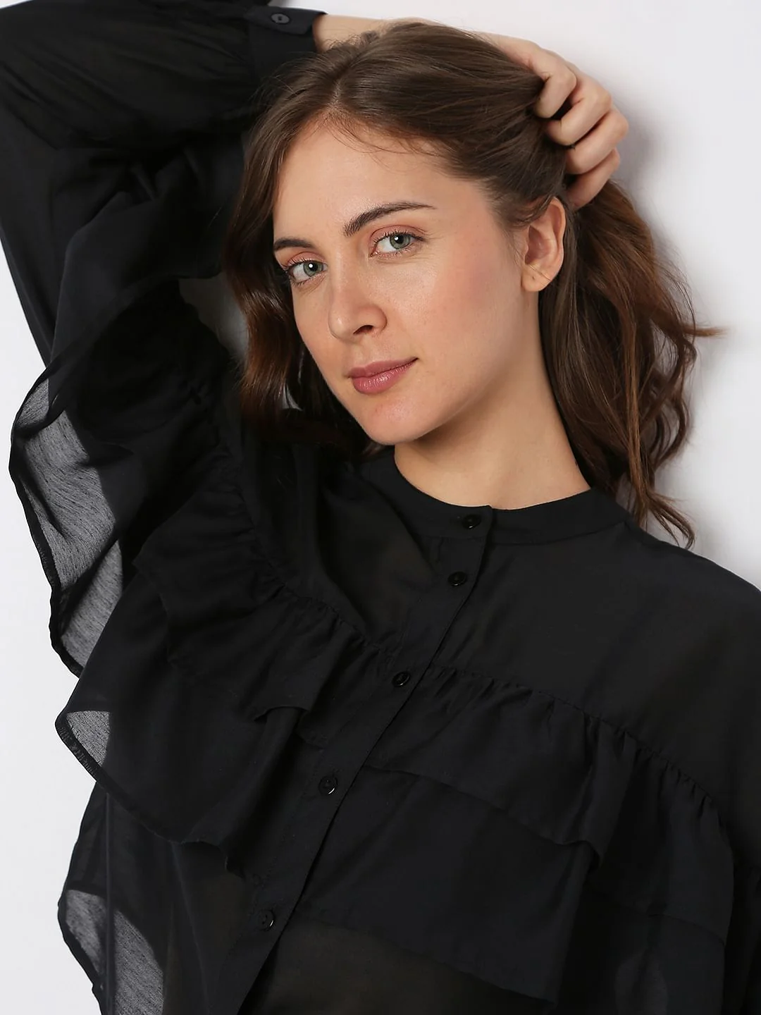Black Ruffle Cropped Shirt - Image 6