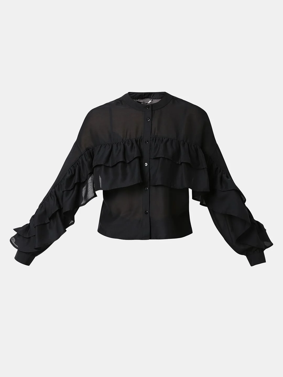 Black Ruffle Cropped Shirt - Image 7