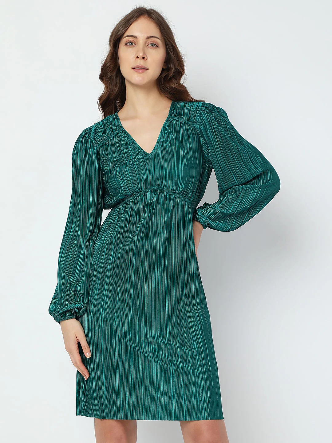 Green Plisse Shift Dress - Image 2