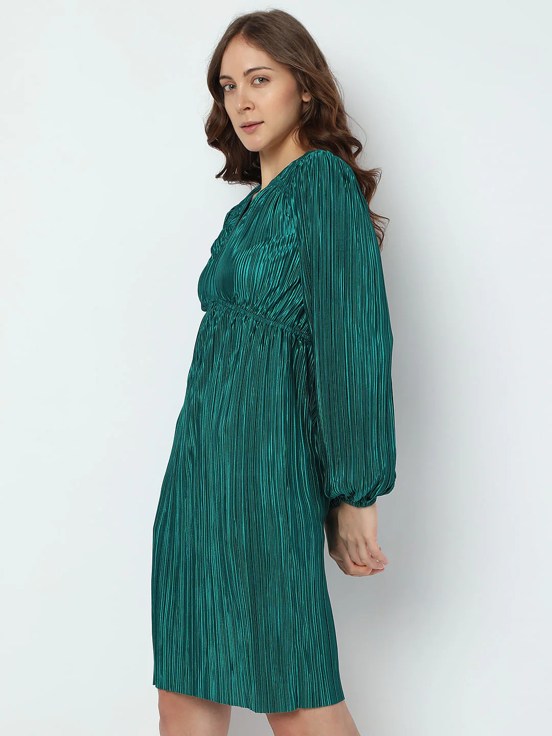 Green Plisse Shift Dress - Image 3
