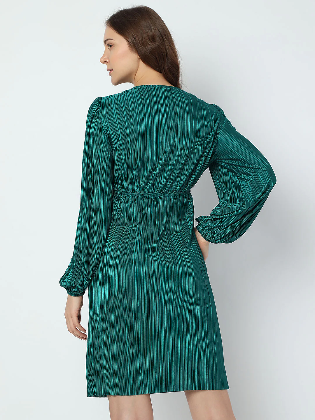 Green Plisse Shift Dress - Image 4
