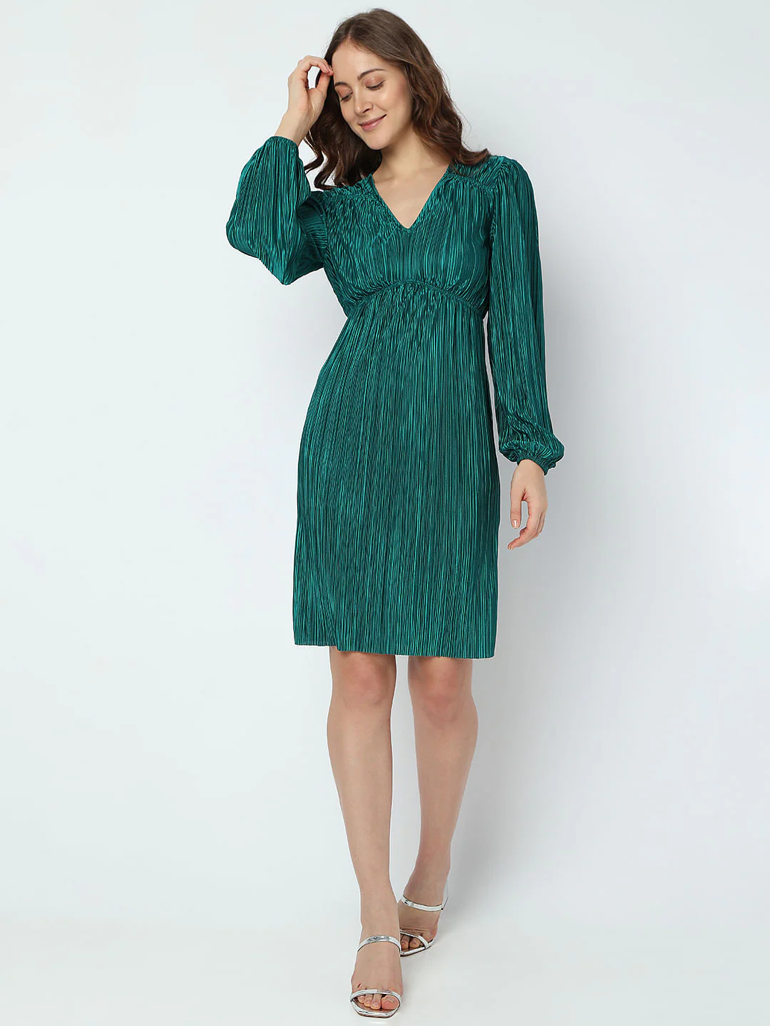 Green Plisse Shift Dress - Image 5