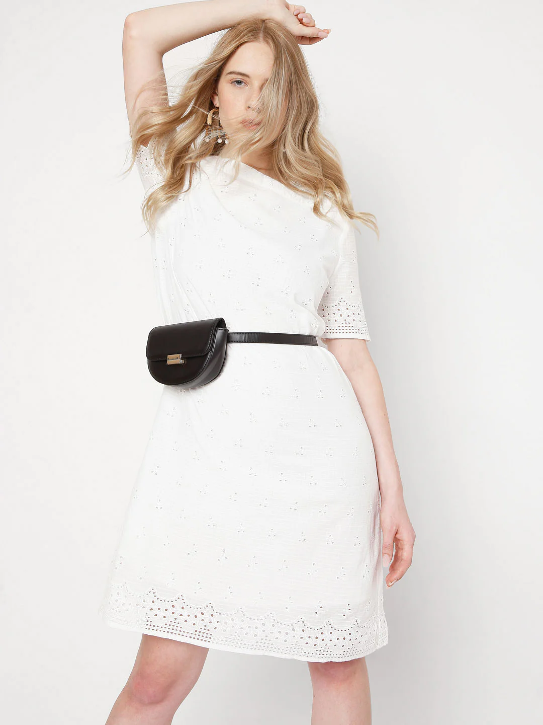 White Schiffli Emboridered Dress