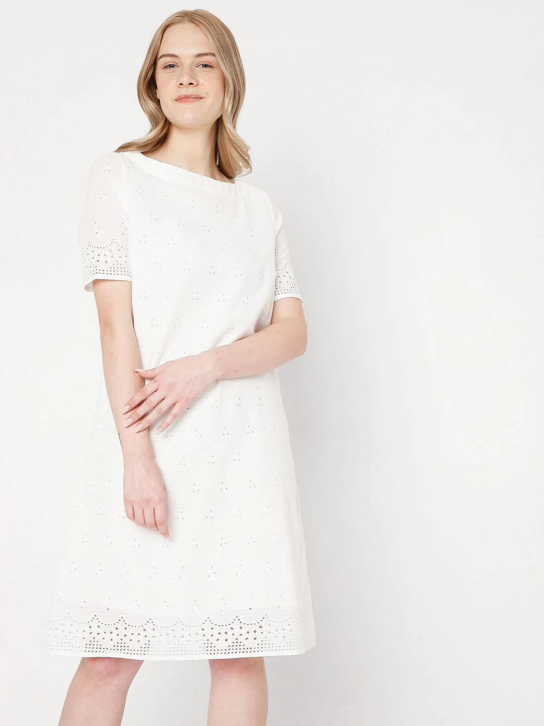 White Schiffli Emboridered Dress - Image 2