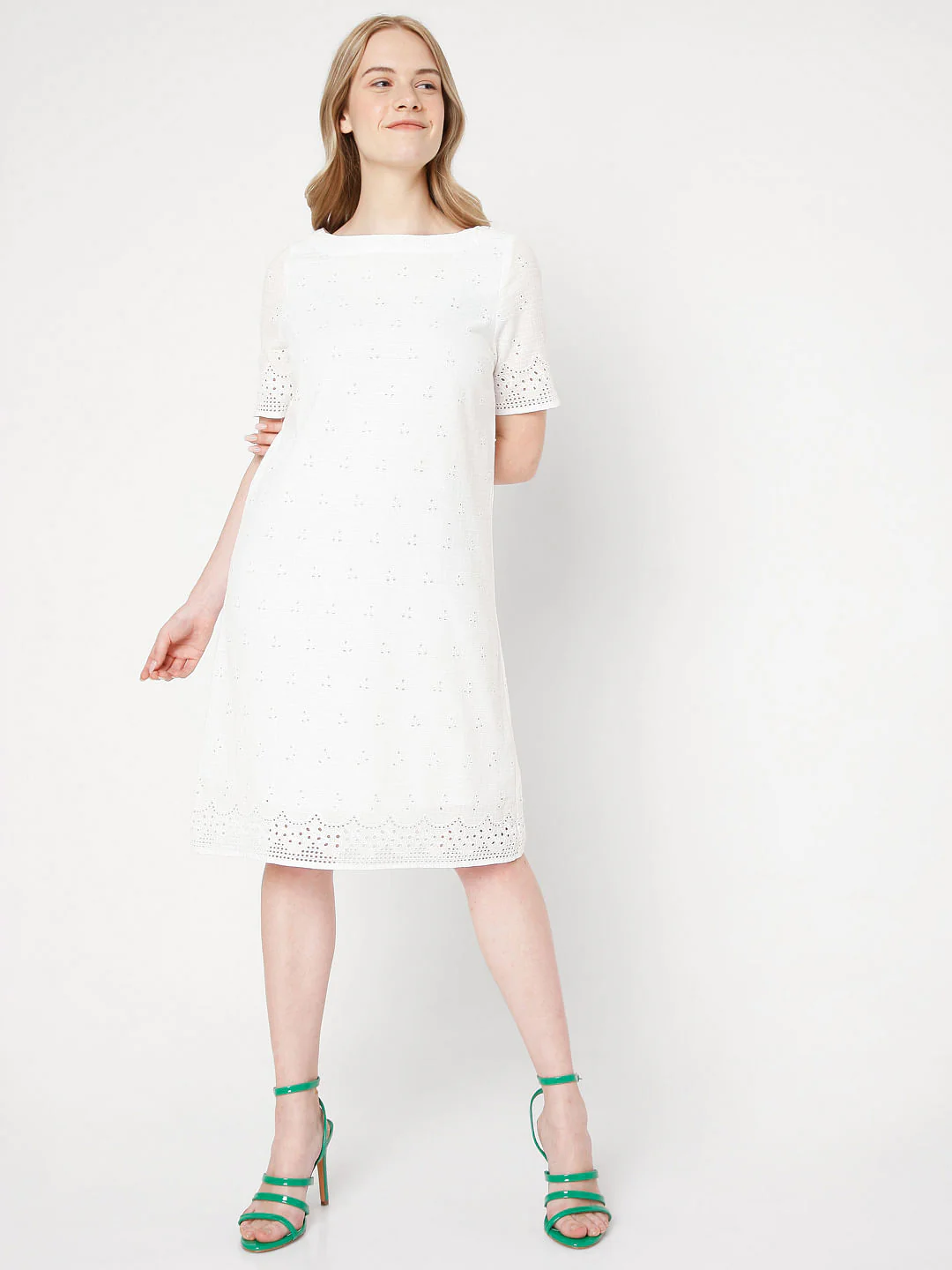 White Schiffli Emboridered Dress - Image 5
