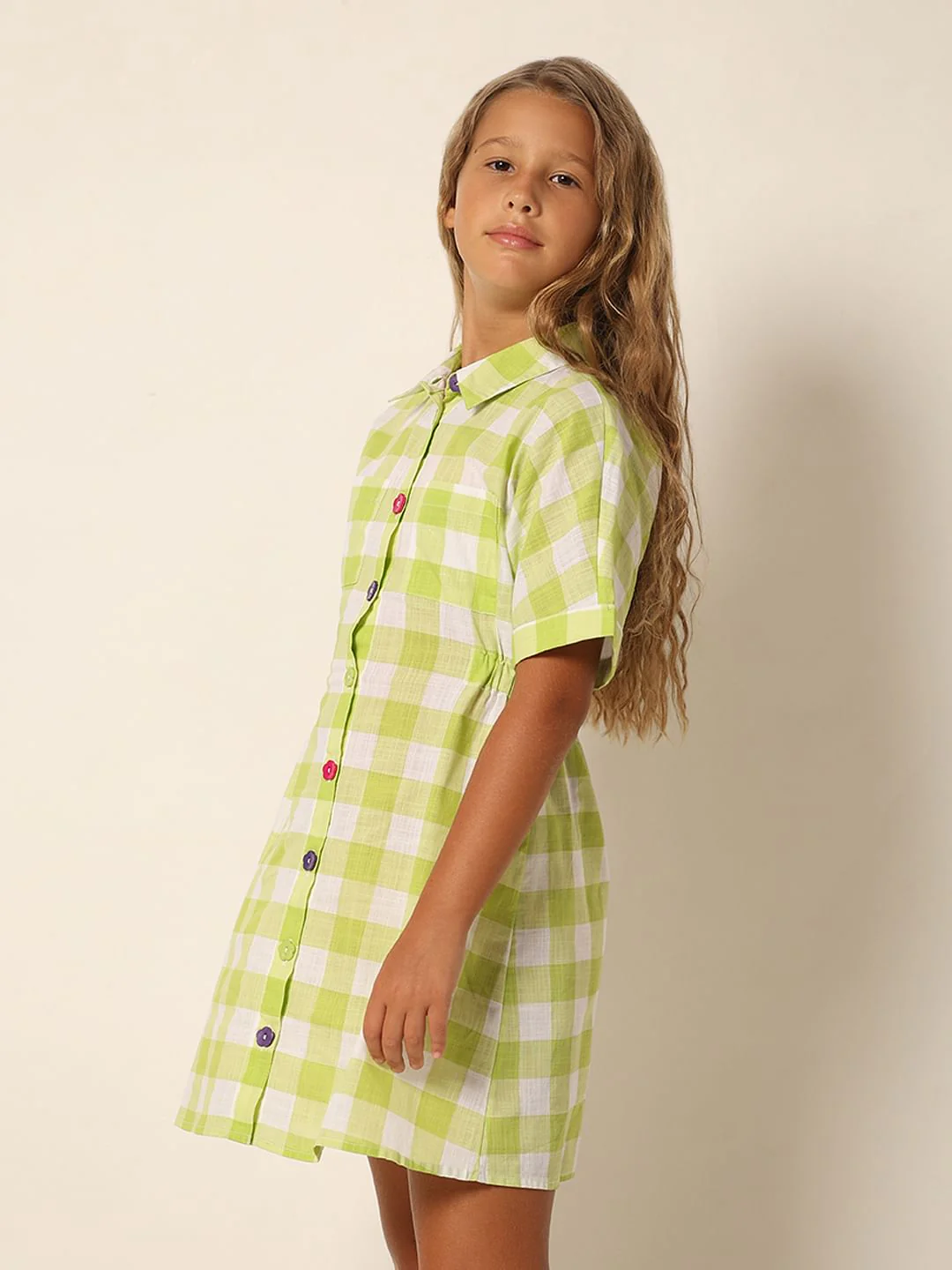 Green Check Print Shirt Dress - Image 2