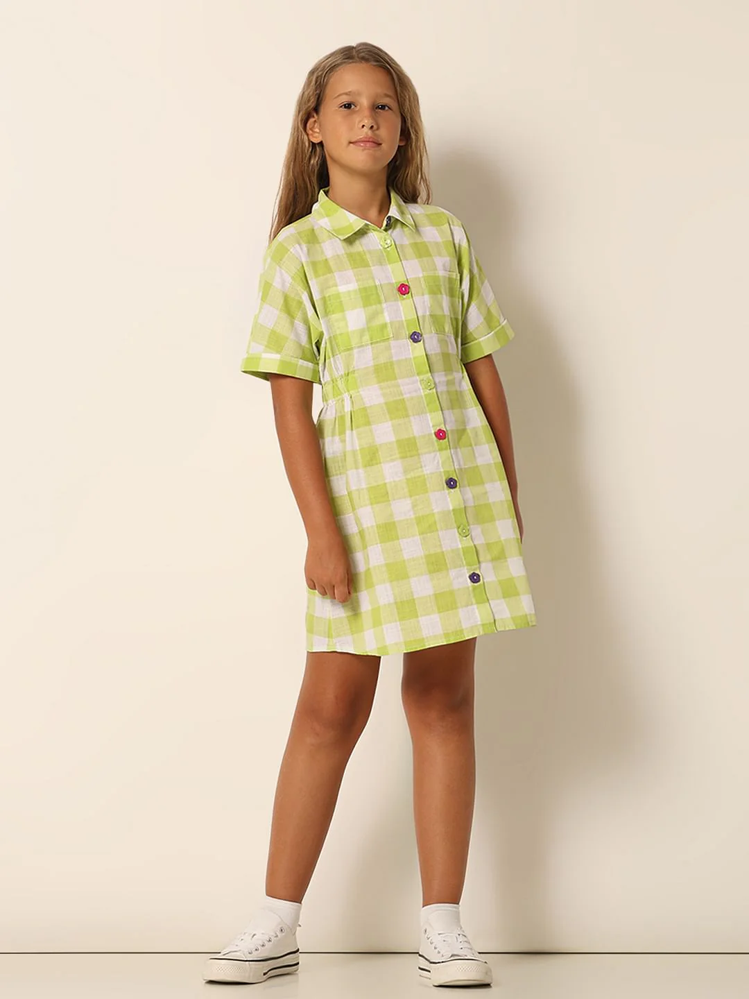 Green Check Print Shirt Dress - Image 5