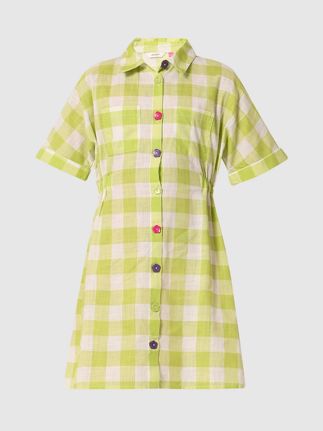 Green Check Print Shirt Dress - Image 6