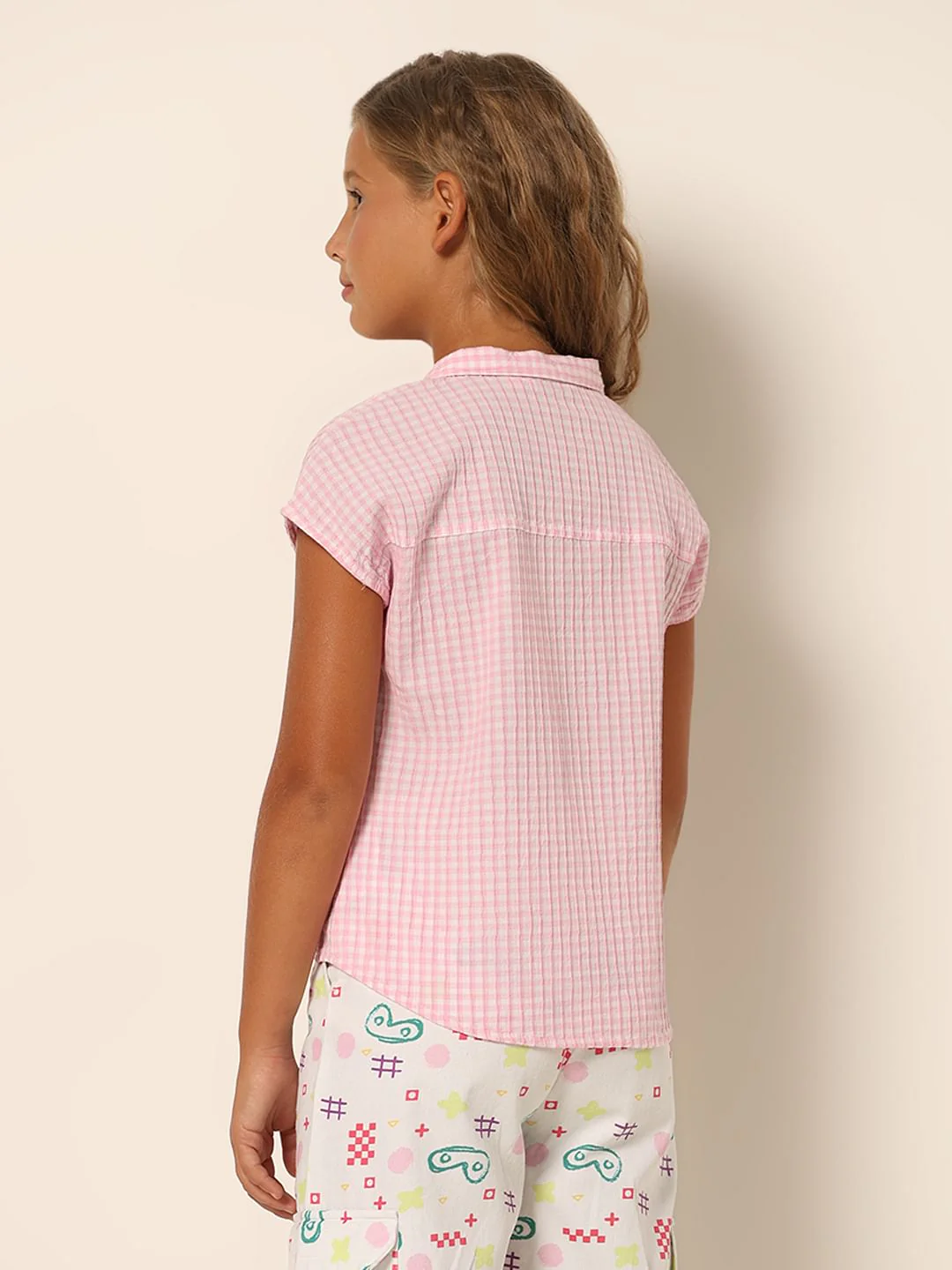 Girls Pink Check Print Shirt - Image 3