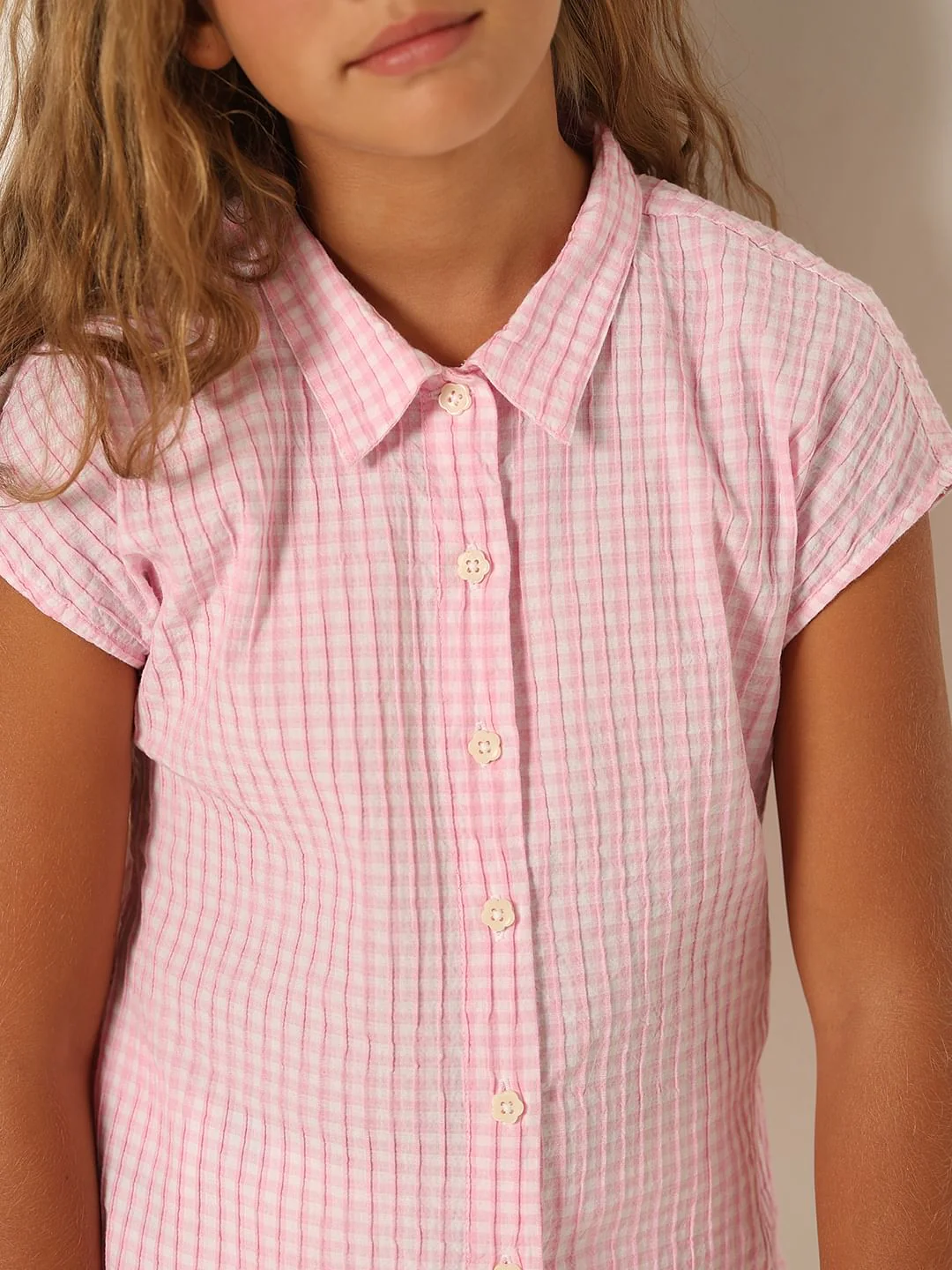 Girls Pink Check Print Shirt - Image 4