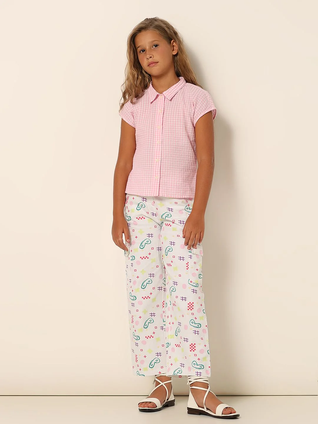 Girls Pink Check Print Shirt - Image 5