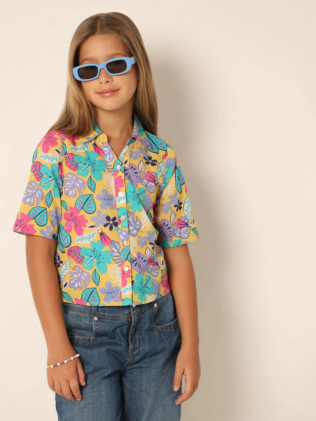 Yellow Printed Short Sleeves Shirt