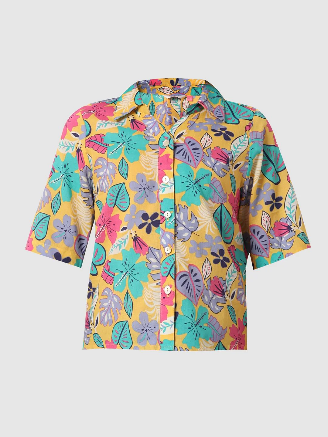 Yellow Printed Short Sleeves Shirt - Image 6