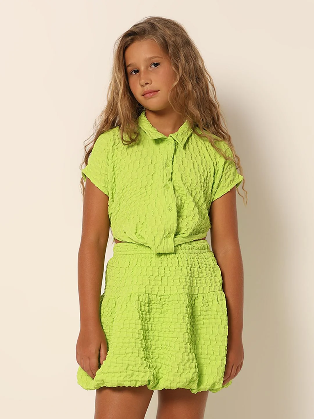 Girls Green Co-Ord Set Shirt - Image 2